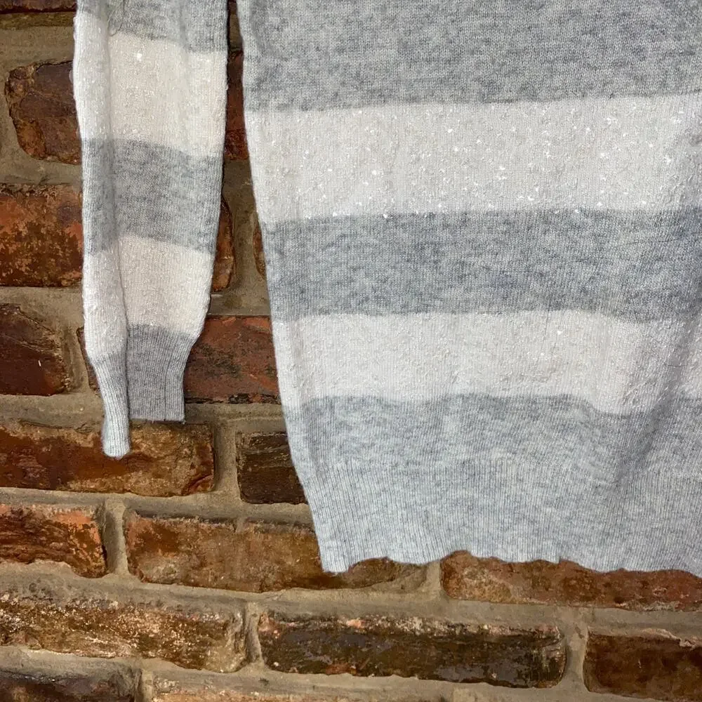 J. Crew Gray White Sparkle Stripe Merino Wool Pullover Sweater Women's Size XXS